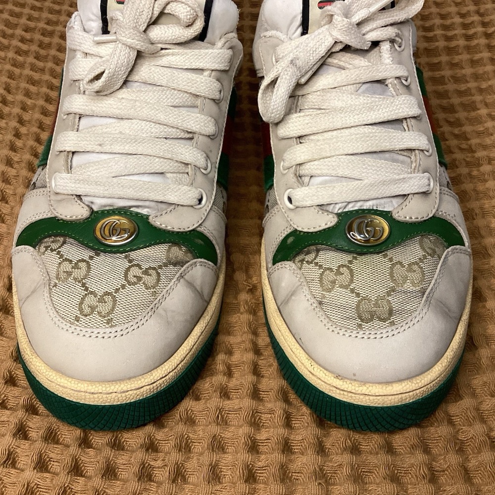 GUCCI Men's Screener GG Distressed Leather Sneakers Size UK 7 US 8 Beige Brown - Picture 4 of 12